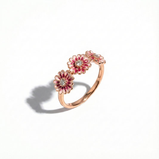 טבעת פרחים משובצת