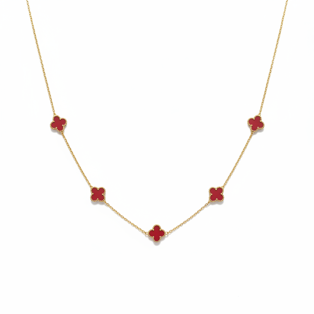 Red clover necklace product photography